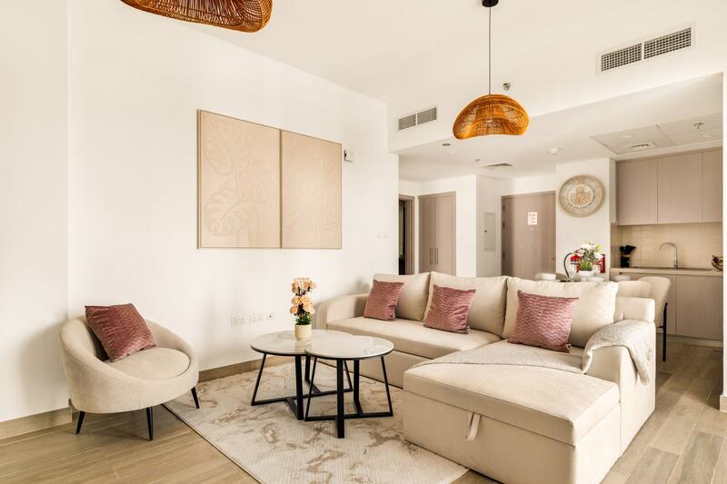 Living room with sofa bed and armchair